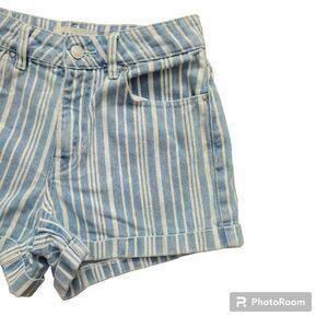 PACSUN BLUE&WHITE STRIPED HIGH WAISTED 'MOM SHORT' JEAN SHORTS - 25